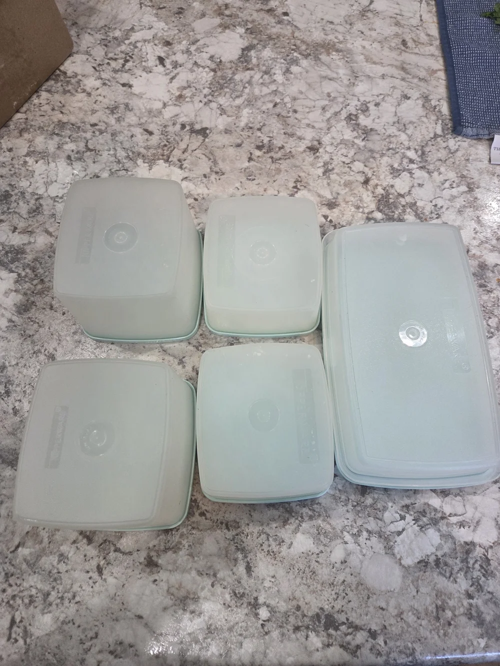 S/5 Vintage Aqua Tupperware Square A Way Large/Small Sandwich/Deli Meat Keeper